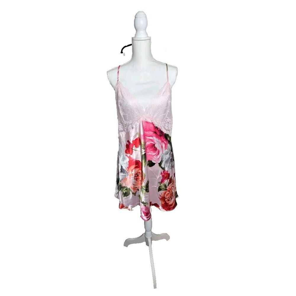 JoySpun Pink Floral Satin Chemise Lingerie  SZ XL‎